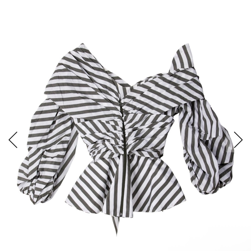 Johanna Ortiz Striped Off-Shoulder Blouse XS 0 - Picture 3 of 3